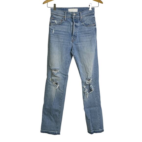 Mother High Waisted Hiker Hover Jeans Womens Size 25 On My Knees Destroyed 28" - Picture 1 of 12